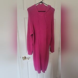 Bright Pink Knit Hoodie Dress
